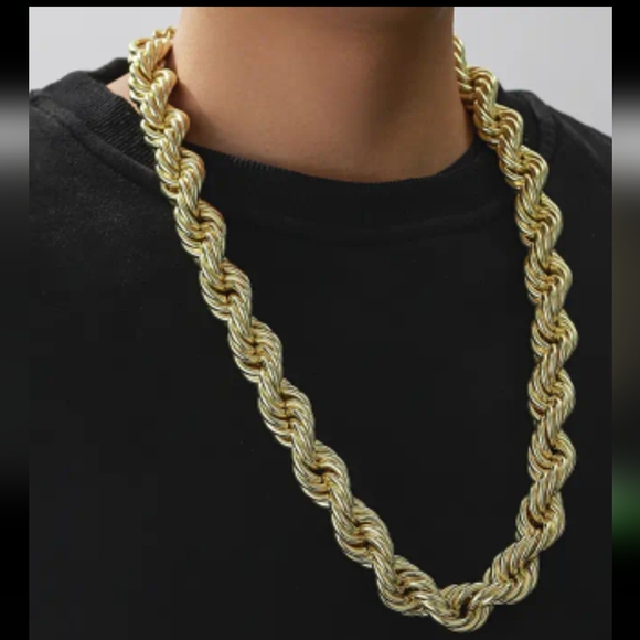 New! MEN'S 18k Gold Plated Copper Huge Twisted Rope Chain. - Picture 1 of 6
